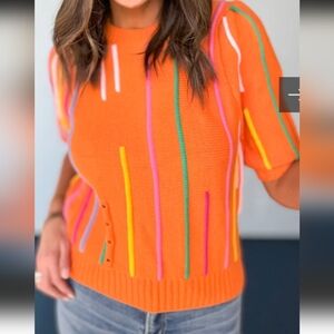 THML short sleeve knit Sweater top in Bright Orange Size Medium